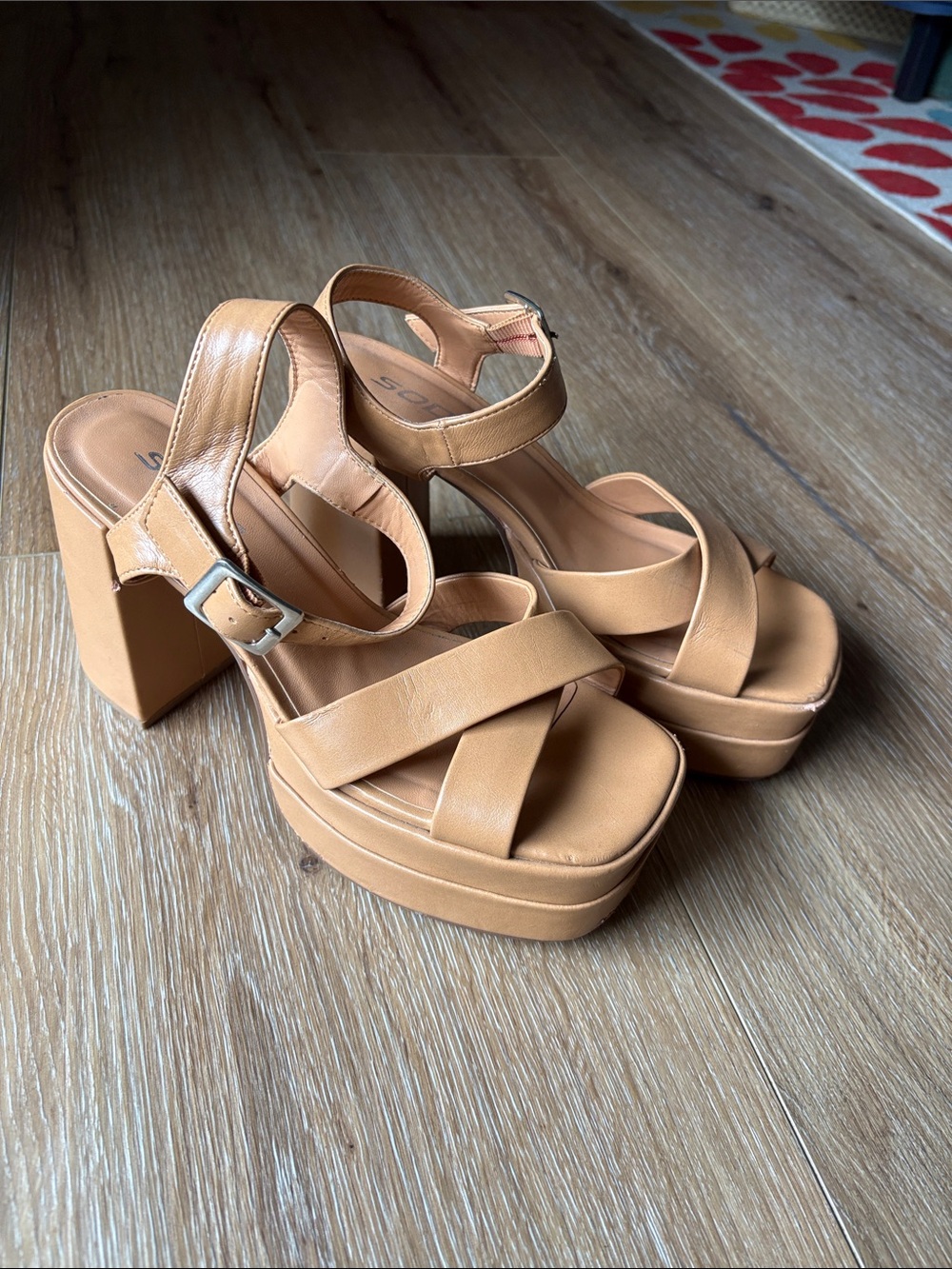 Soda Tan Platform Block Heel Sandals